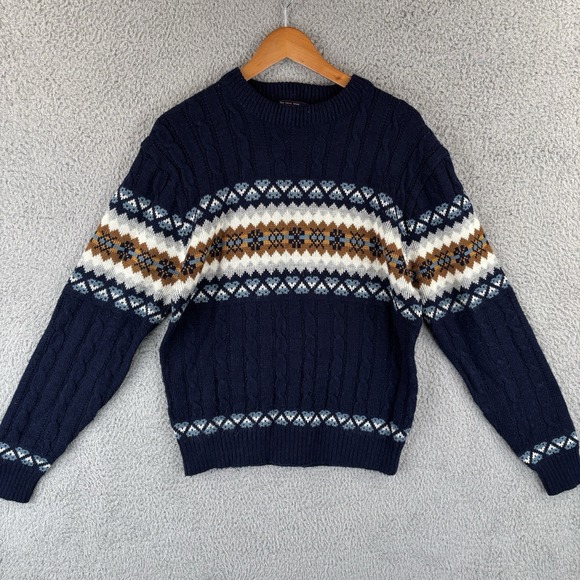 J. C. Penney Other - Vintage JC Penney Sweater Mens L Navy Nordic Fair Isle Cable Knit Pullover 80s